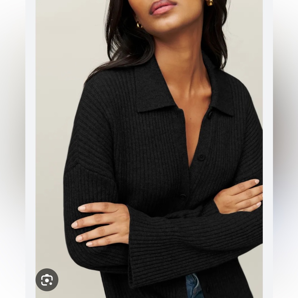 Reformation Black Cashmere Collared Cardigan